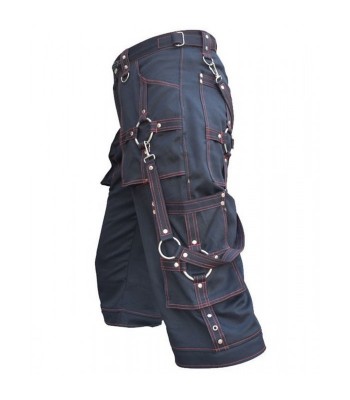 Men Gothic Red Thread Short Buckle Bondage Shorts Black